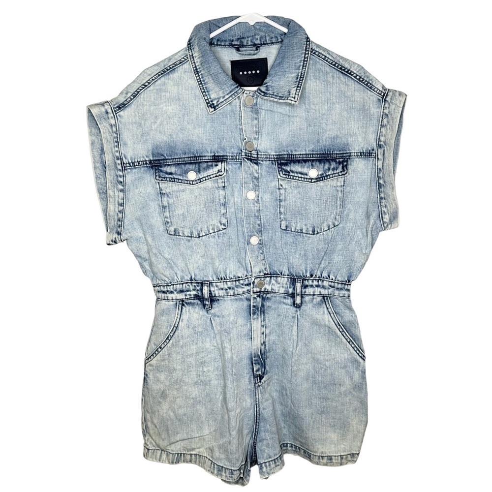 Blank NYC Washed Denim Romper Women's Size Large NWT - Picture 2 of 10